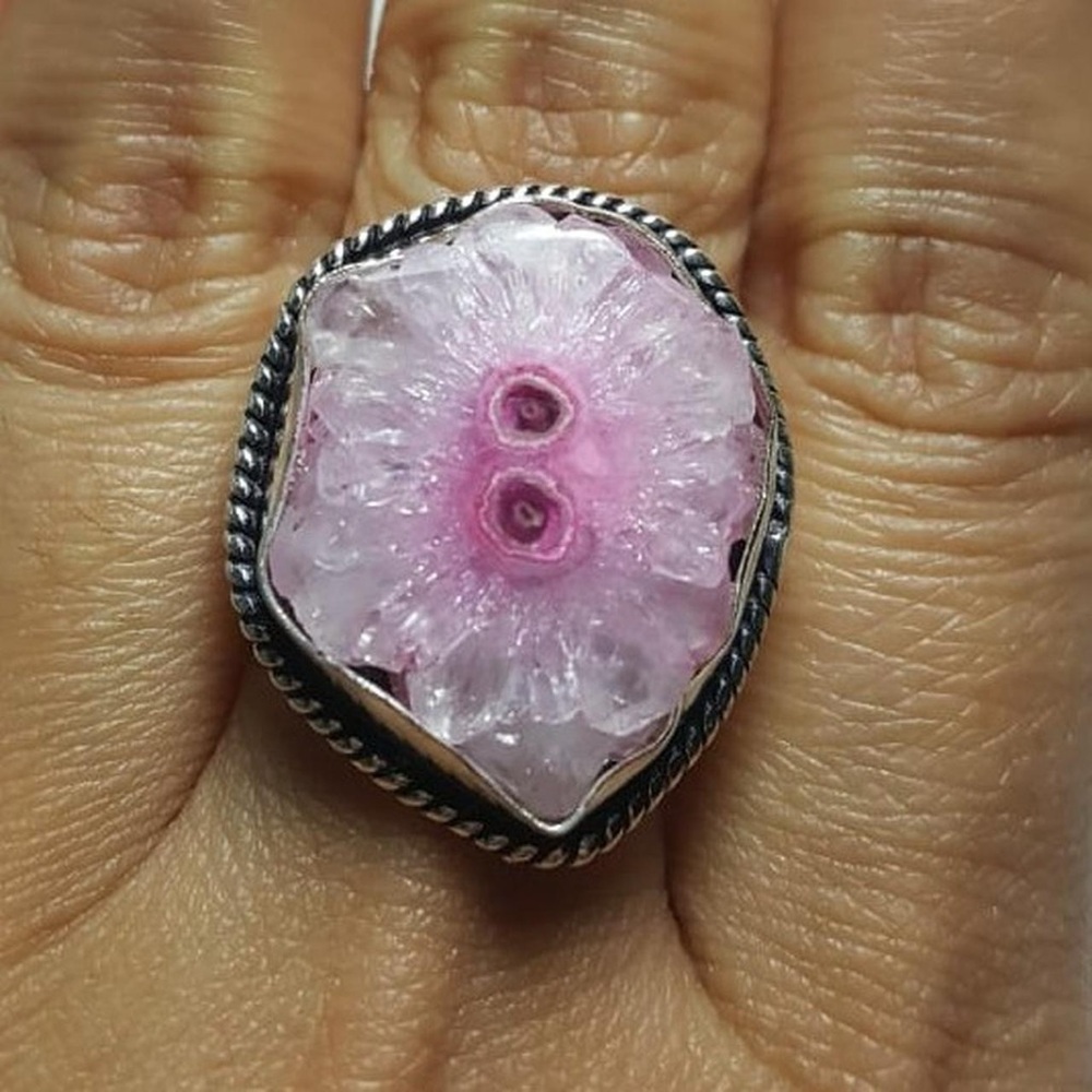 Pink Solar Quartz Gemstone 925 Silver Ring